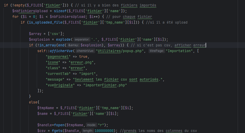 bout de code sur l'importation des fichiers CSV