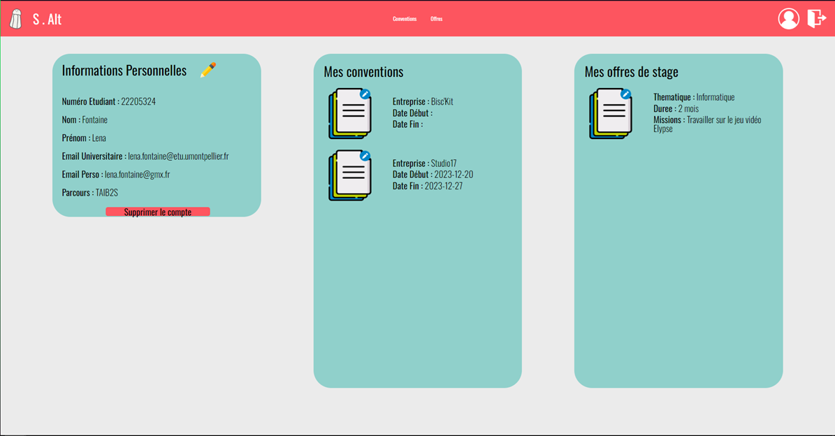 Colonnes de la vue PStage