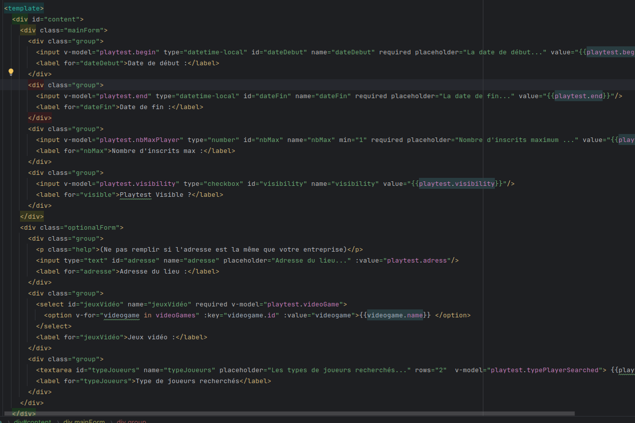 Formulaire de Playtest