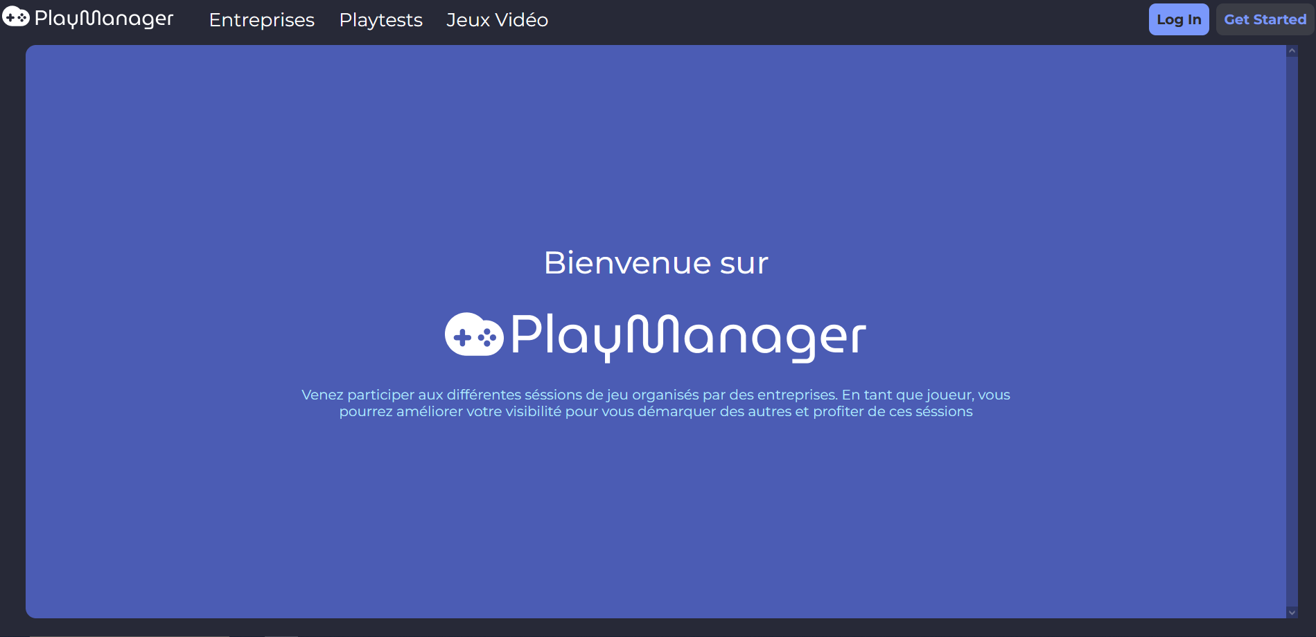Page de présentation du site